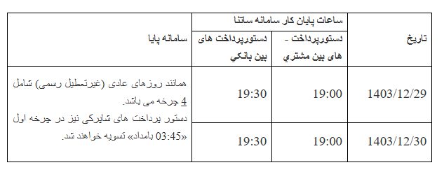 زمانبندی ساعات ساتنا پايا